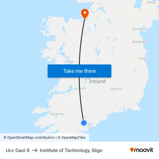 Ucc Gaol X to Institute of Technology, Sligo map