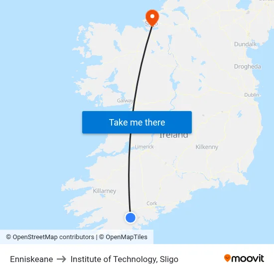 Enniskeane to Institute of Technology, Sligo map