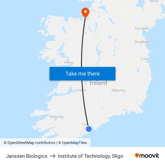 Janssen Biologics to Institute of Technology, Sligo map