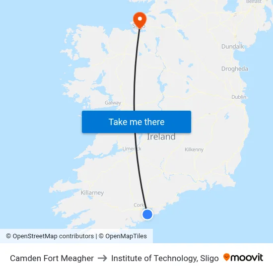 Camden Fort Meagher to Institute of Technology, Sligo map