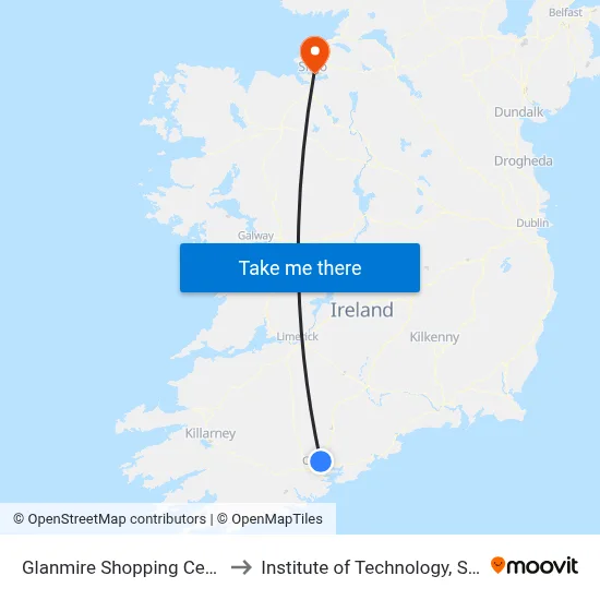 Glanmire Shopping Centre to Institute of Technology, Sligo map