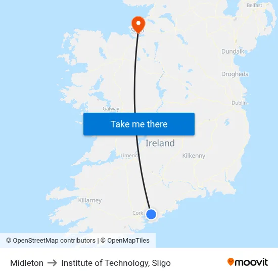 Midleton to Institute of Technology, Sligo map