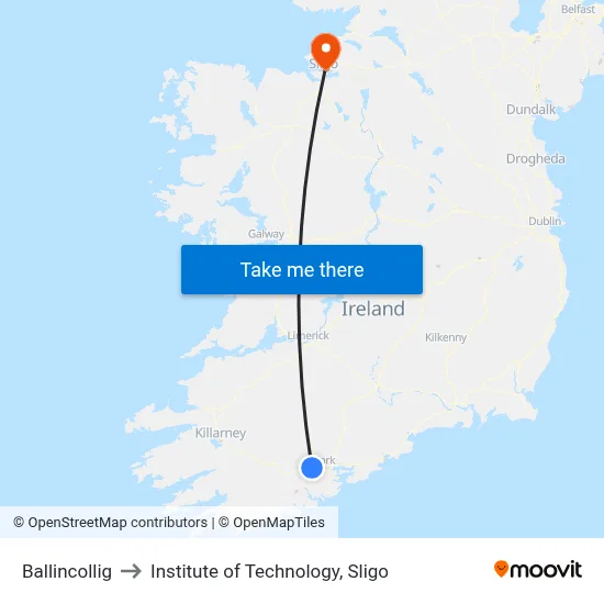 Ballincollig to Institute of Technology, Sligo map