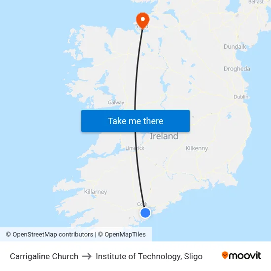 Carrigaline Church to Institute of Technology, Sligo map