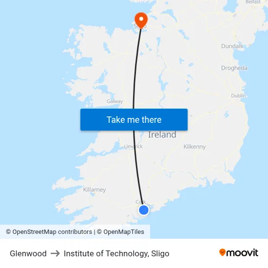 Glenwood to Institute of Technology, Sligo map