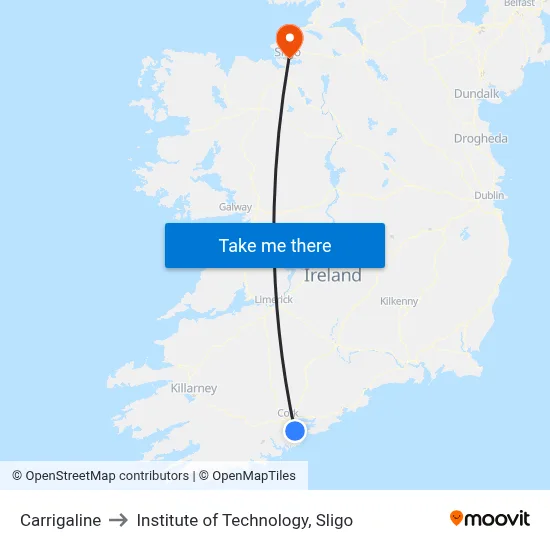 Carrigaline to Institute of Technology, Sligo map