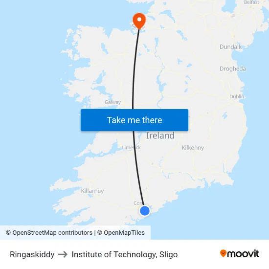 Ringaskiddy to Institute of Technology, Sligo map