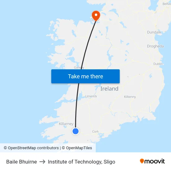 Baile Bhuirne to Institute of Technology, Sligo map