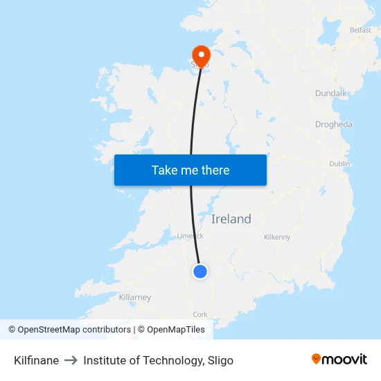 Kilfinane to Institute of Technology, Sligo map