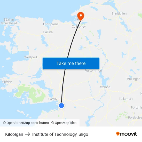 Kilcolgan to Institute of Technology, Sligo map