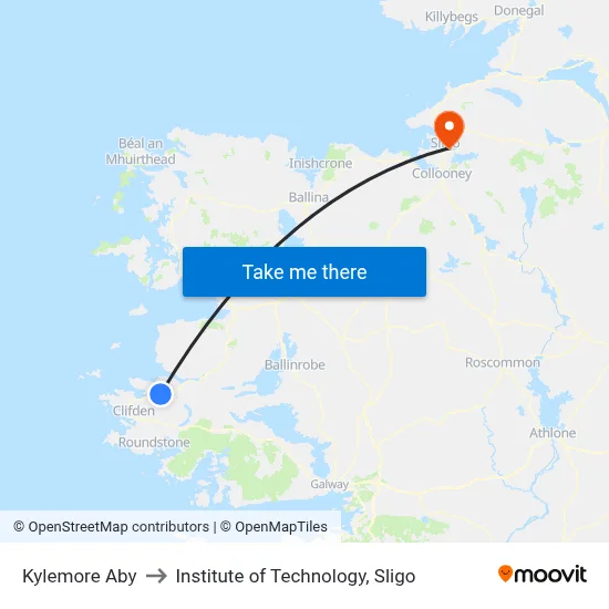 Kylemore Aby to Institute of Technology, Sligo map