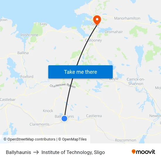 Ballyhaunis to Institute of Technology, Sligo map