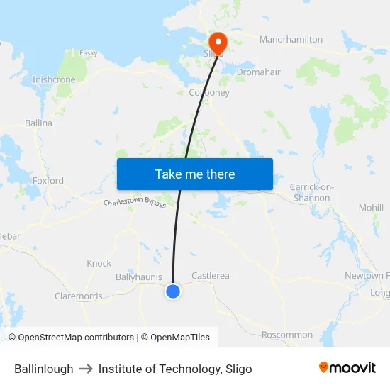 Ballinlough to Institute of Technology, Sligo map
