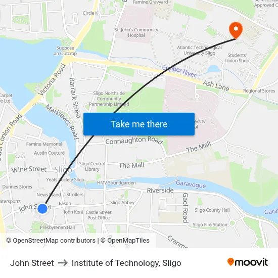 John Street to Institute of Technology, Sligo map