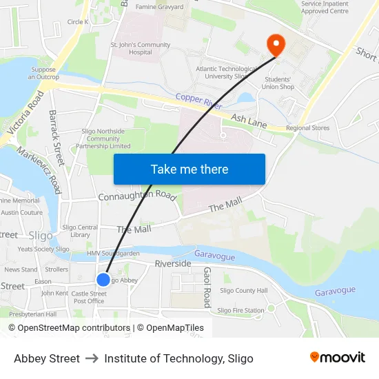 Abbey Street to Institute of Technology, Sligo map