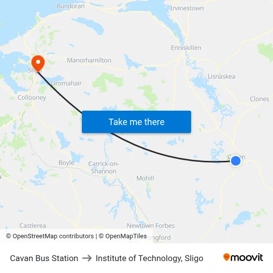 Cavan Bus Stn to Institute of Technology, Sligo map