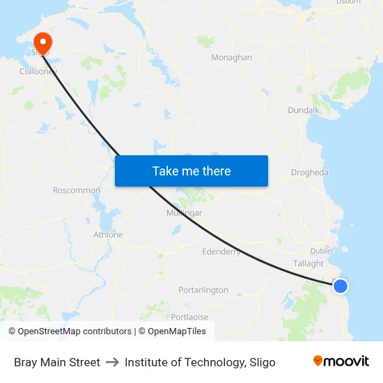Bray Main Street to Institute of Technology, Sligo map