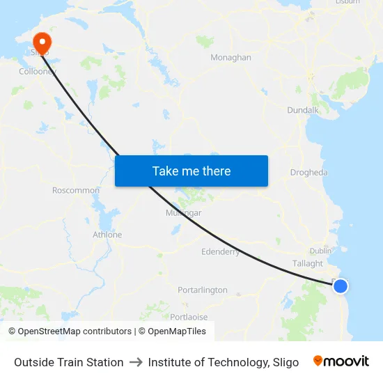 Outside Train Station to Institute of Technology, Sligo map