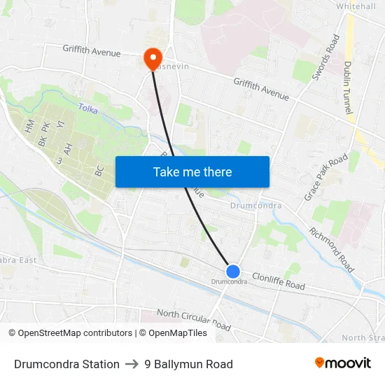 Drumcondra Station to 9 Ballymun Road map