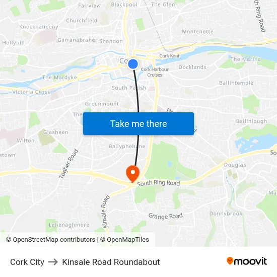 Cork City to Kinsale Road Roundabout map