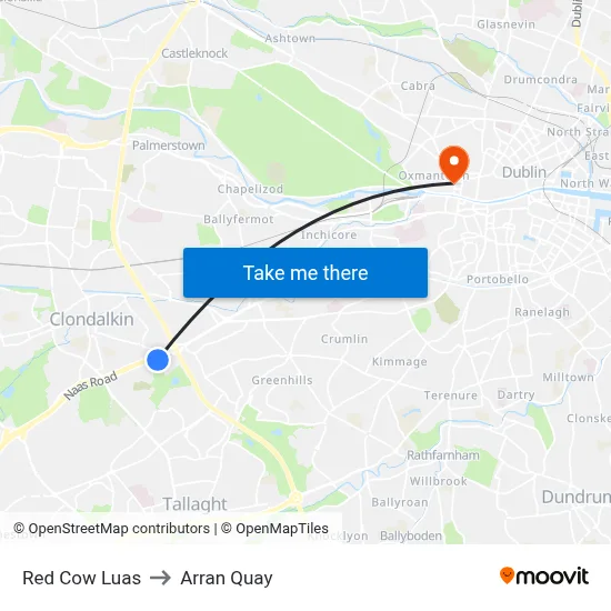 Red Cow Luas to Arran Quay map