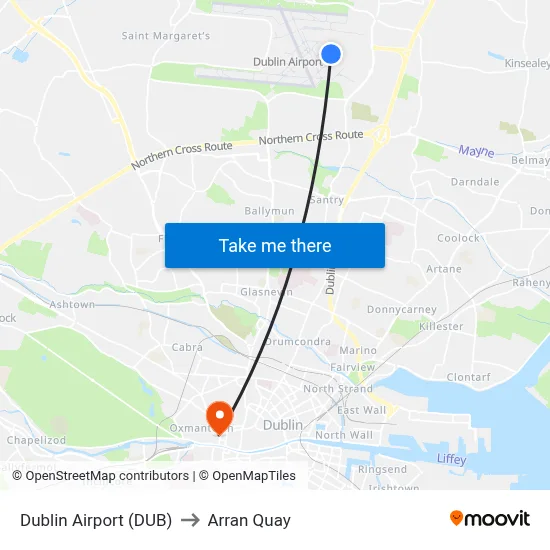Dublin Airport (DUB) to Arran Quay map