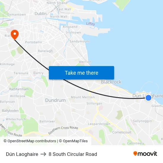 Dún Laoghaire to 8 South Circular Road map