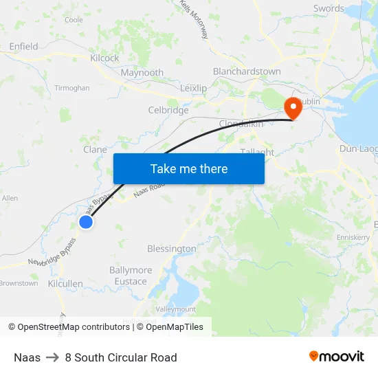 Naas to 8 South Circular Road map