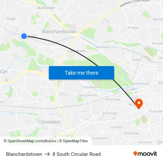 Blanchardstown to 8 South Circular Road map