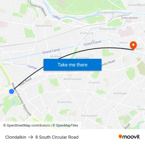 Clondalkin to 8 South Circular Road map