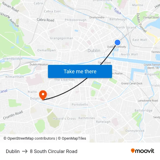 Dublin to 8 South Circular Road map