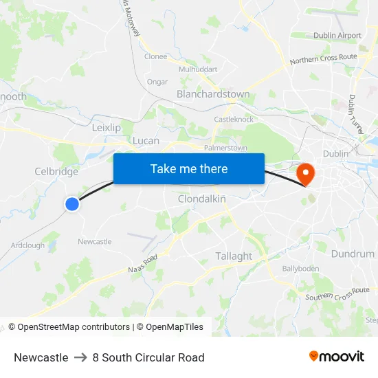 Newcastle to 8 South Circular Road map