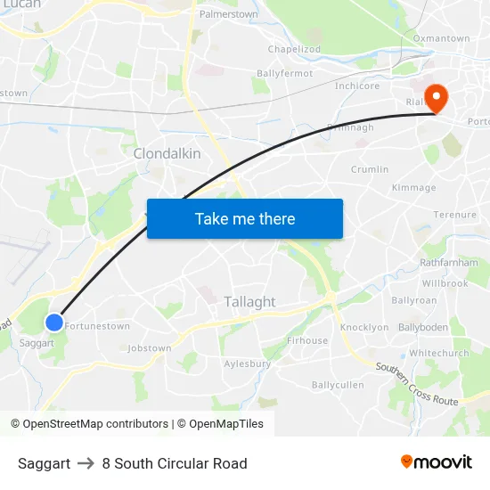 Saggart to 8 South Circular Road map
