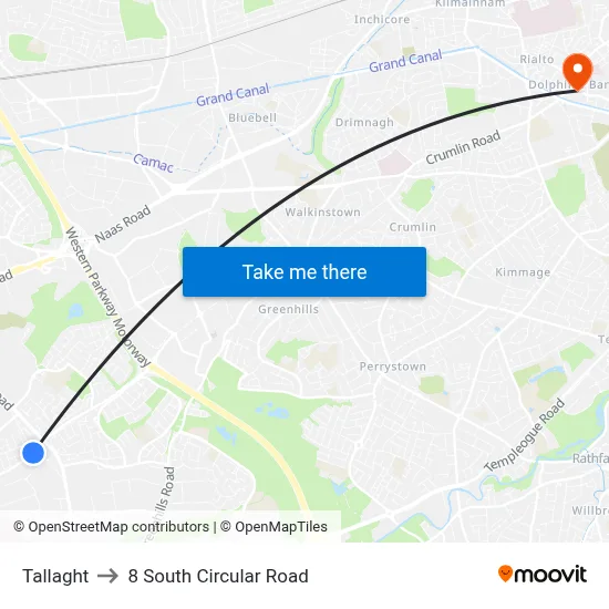 Tallaght to 8 South Circular Road map