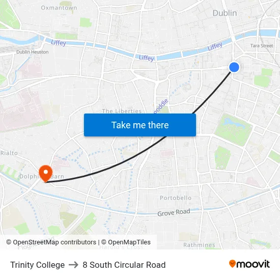 Trinity College to 8 South Circular Road map