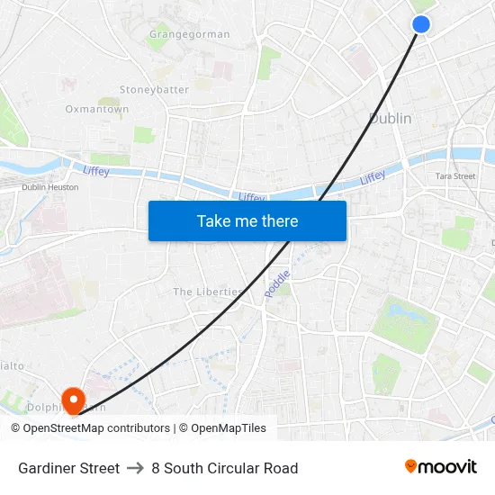 Gardiner Street to 8 South Circular Road map