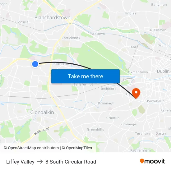 Liffey Valley to 8 South Circular Road map