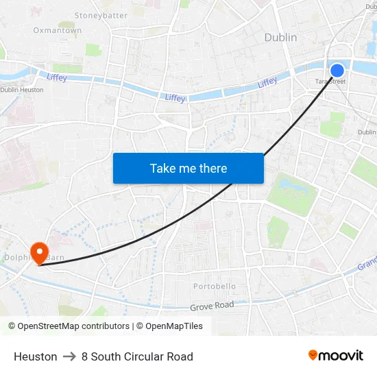 Heuston to 8 South Circular Road map