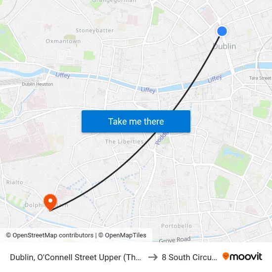 Dublin, O'Connell Street Upper (The Gresham Hotel) to 8 South Circular Road map
