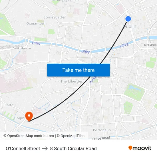 O'Connell Street to 8 South Circular Road map
