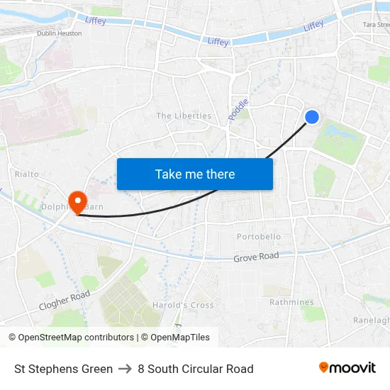 St Stephens Green to 8 South Circular Road map