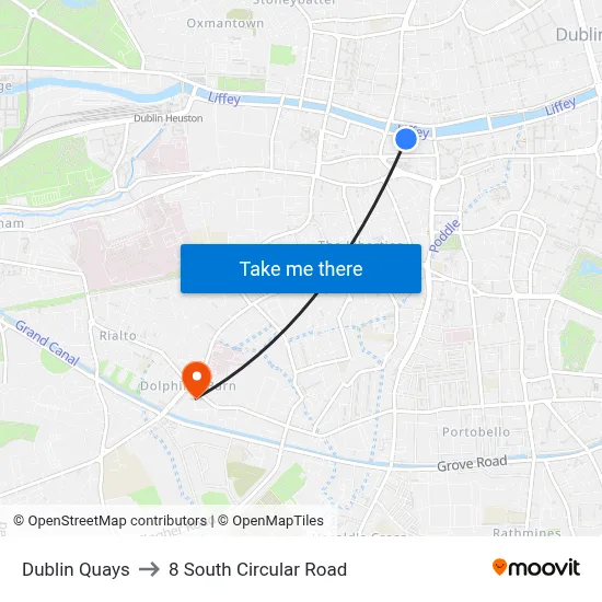 Dublin Quays to 8 South Circular Road map