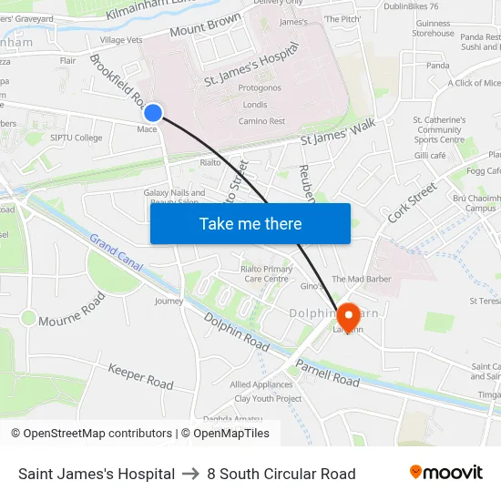 Saint James's Hospital to 8 South Circular Road map