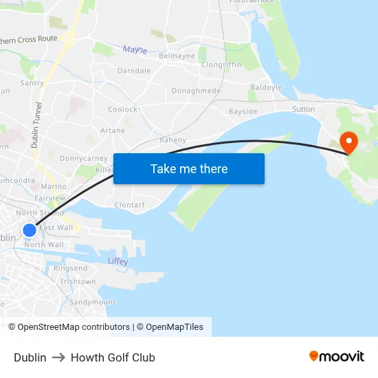 Dublin to Howth Golf Club map