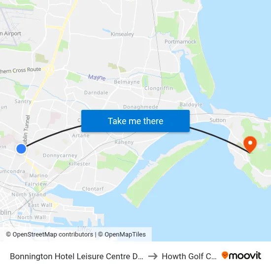 Bonnington Hotel Leisure Centre Dublin to Howth Golf Club map