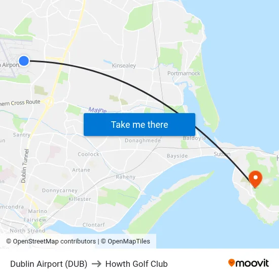 Dublin Airport (DUB) to Howth Golf Club map