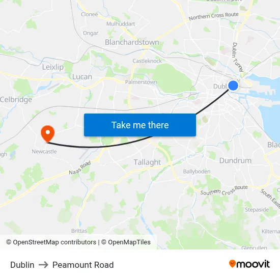 Dublin to Peamount Road map