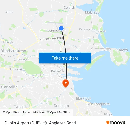 Dublin Airport (DUB) to Anglesea Road map