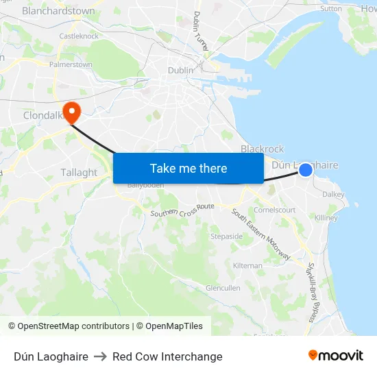Dún Laoghaire to Red Cow Interchange map