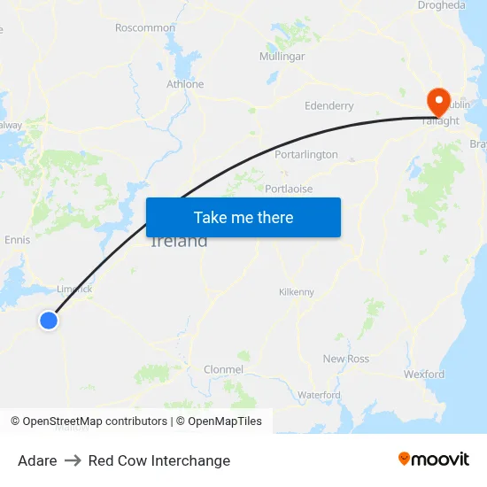 Adare to Red Cow Interchange map